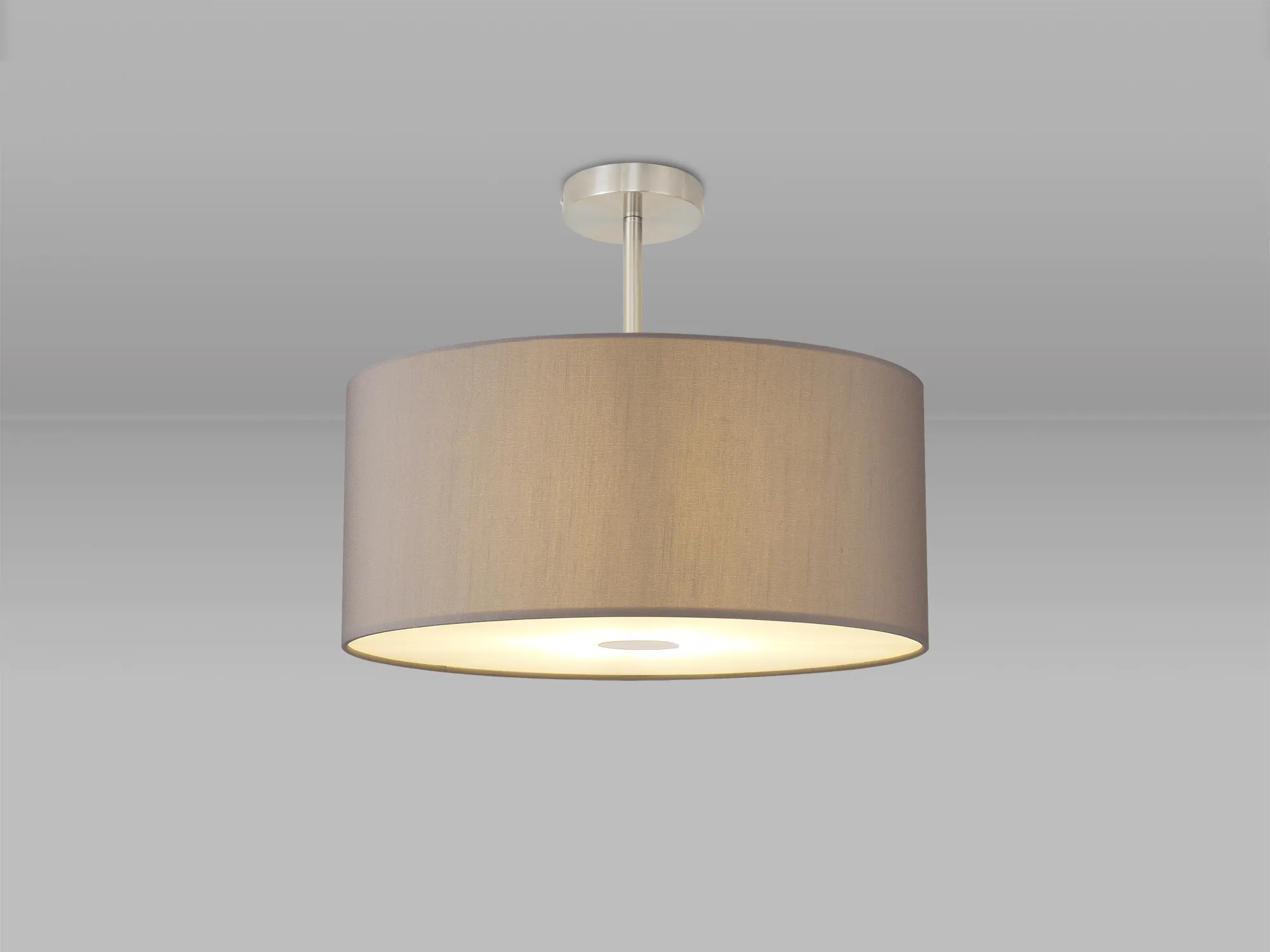 Baymont 50cm Semi Flush 1 Light Satin Nickel, GreyWhite Laminate, Frosted Diffuser DK0270  Deco Baymont SN GR
